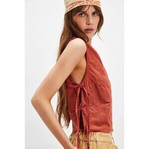Free People Faded Gardens Tank Cropped Top Floral Embroidered Cotton XS 282475